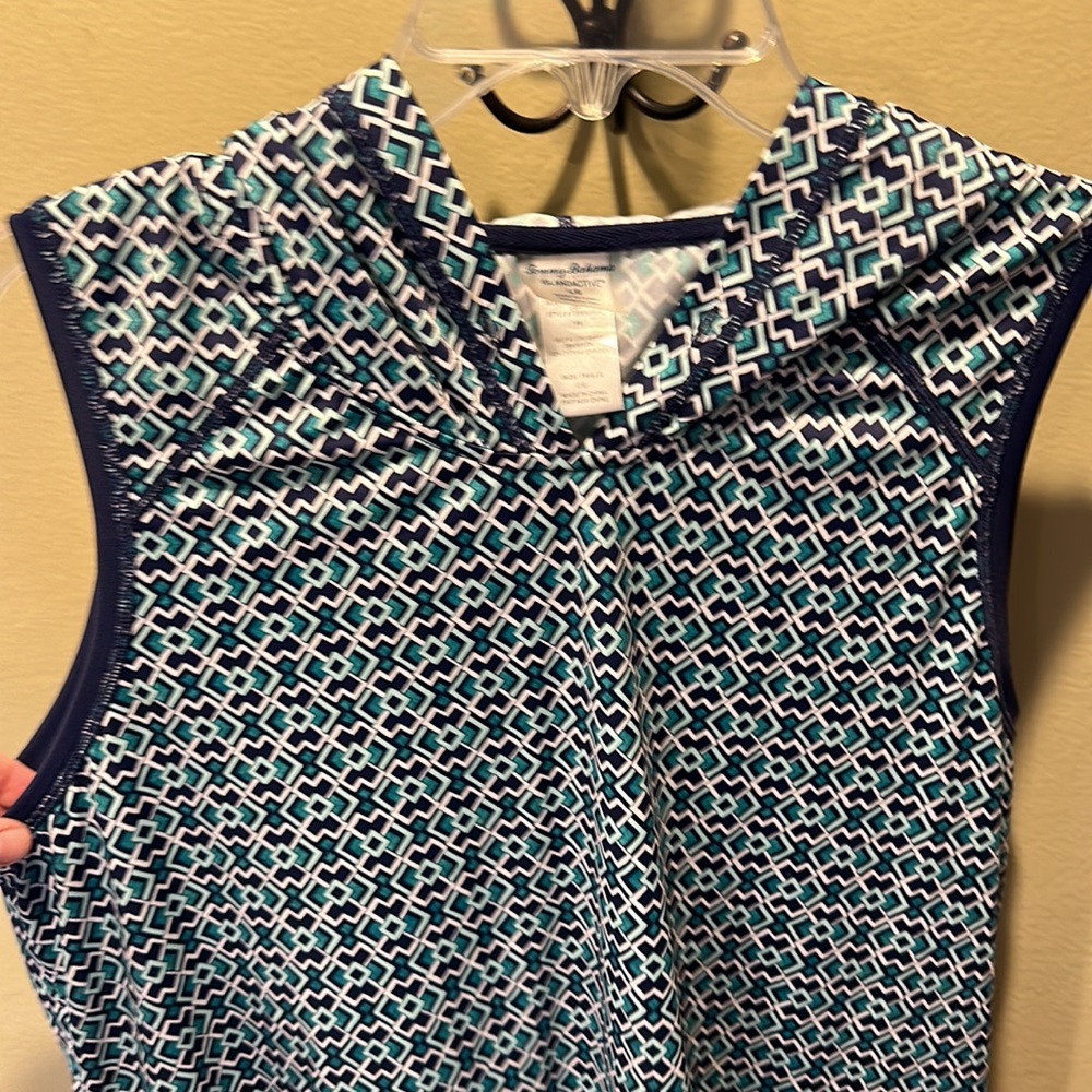 Tommy Bahama IslandActive Swim Cover-up Navy Teal Green Hood Sleeveless EUC L - Picture 3 of 6
